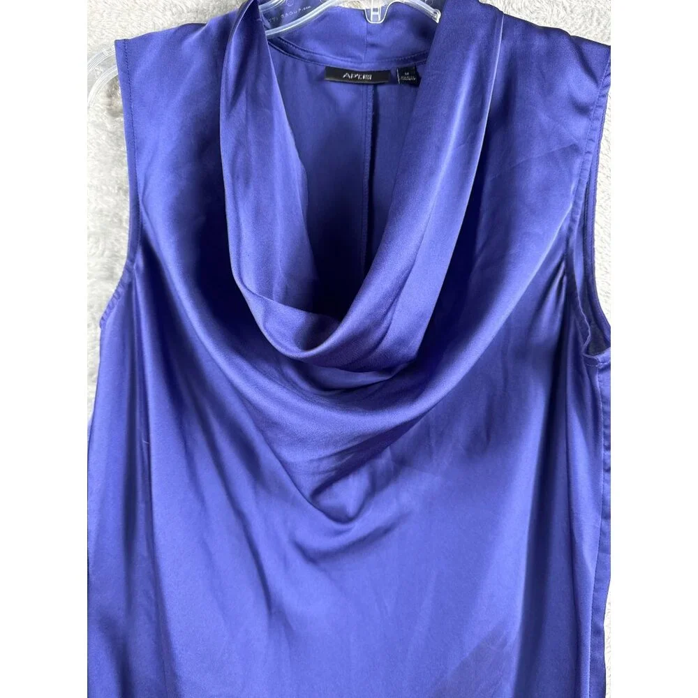 Apt. 9 Womens Cowl Neck Sleeveless Blouse Medium Royal Blue Satin - Picture 3 of 7